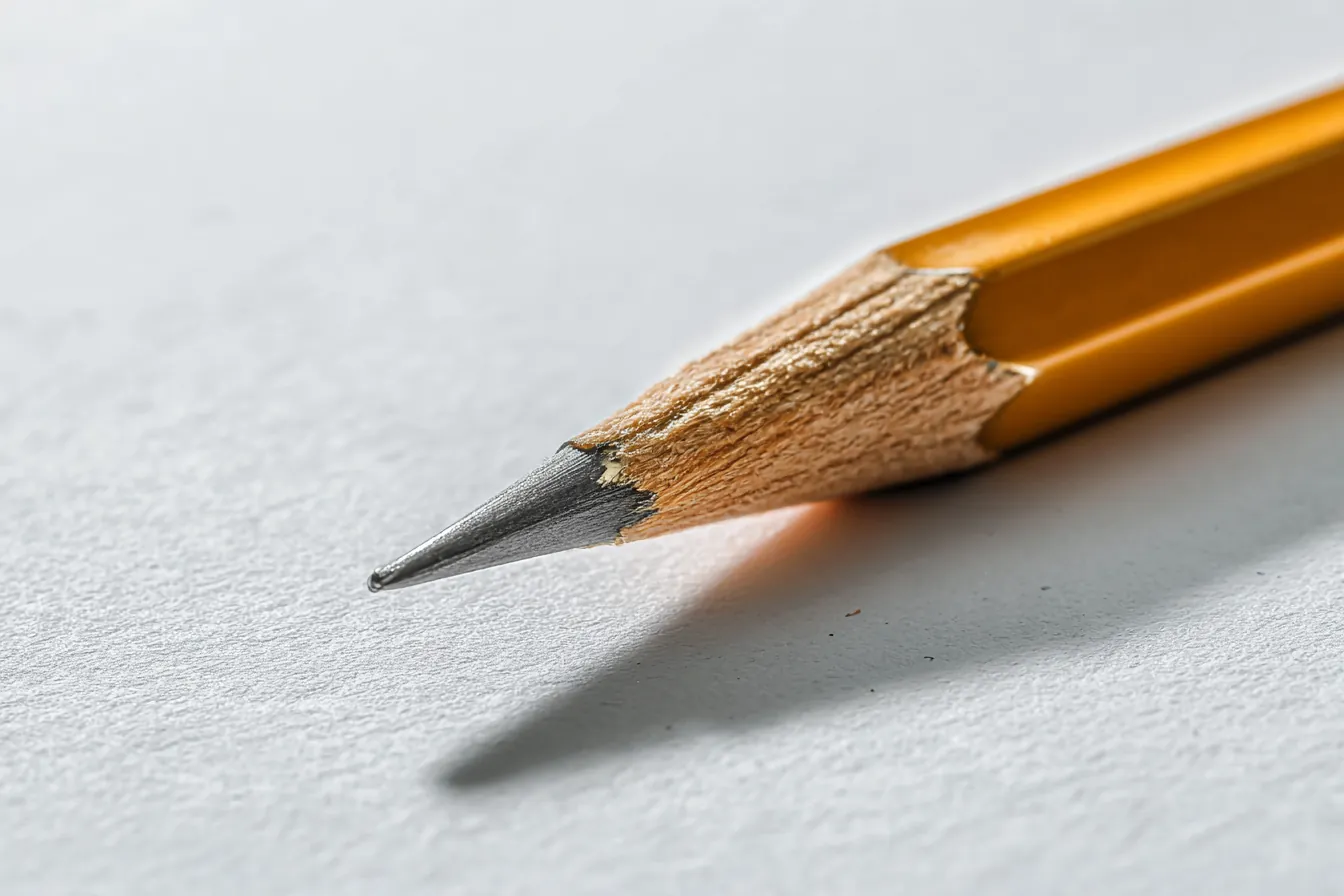 A sharpened yellow pencil resting on a blank white sheet in soft side light